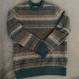 Men's Tall Gap Teal and Gray Patterned Wool Sweater